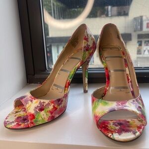 Elle Vibrant Floral Dorsay Peep-Toe Heels